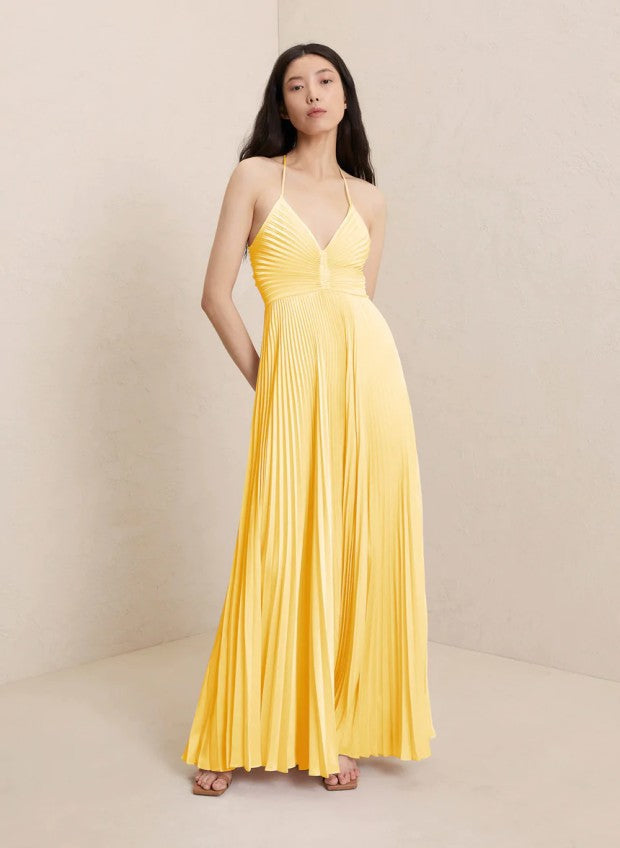 Vestido lencero plisado con tirantes