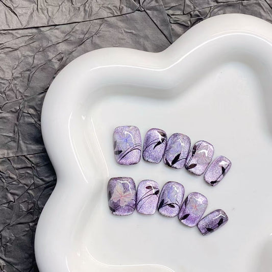 1004- Uñas postizas hechas a mano, de presión, removibles