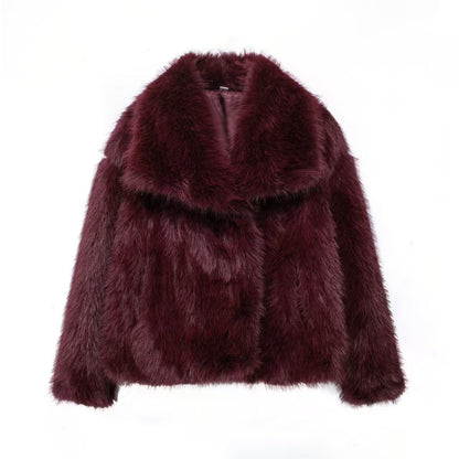 Women's Faux Fur Coat with Large Lapel