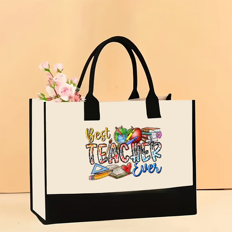 Bolsa de lona, ​​bolsa de lona estampada de gran capacidad para mujer, bolsa de compras portátil, impermeable y a la moda 