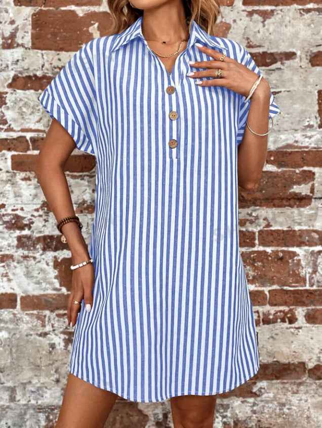 V-Neckline Striped Casual Holiday Dress