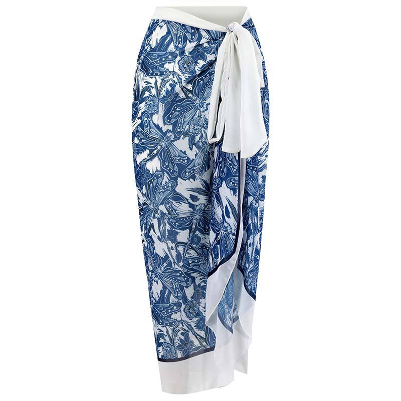 Vintage high waist split three-piece swimsuit women's bikini swimsuit chiffon beach skirt set