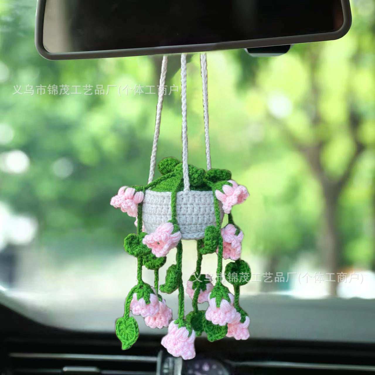 Colgante de planta de coche Decoración de coche Colgante de espejo retrovisor Lana creativa en el coche