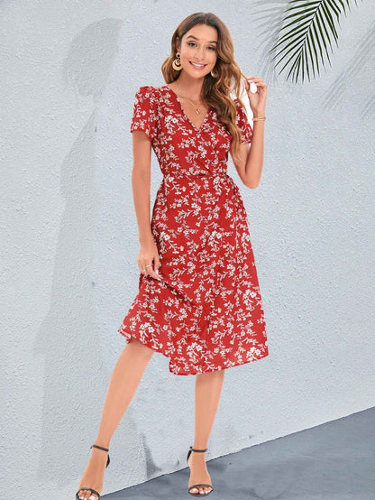 Vacation Wind ins Vintage Long Dress Small Floral Beach Summer Dress Women V Neck