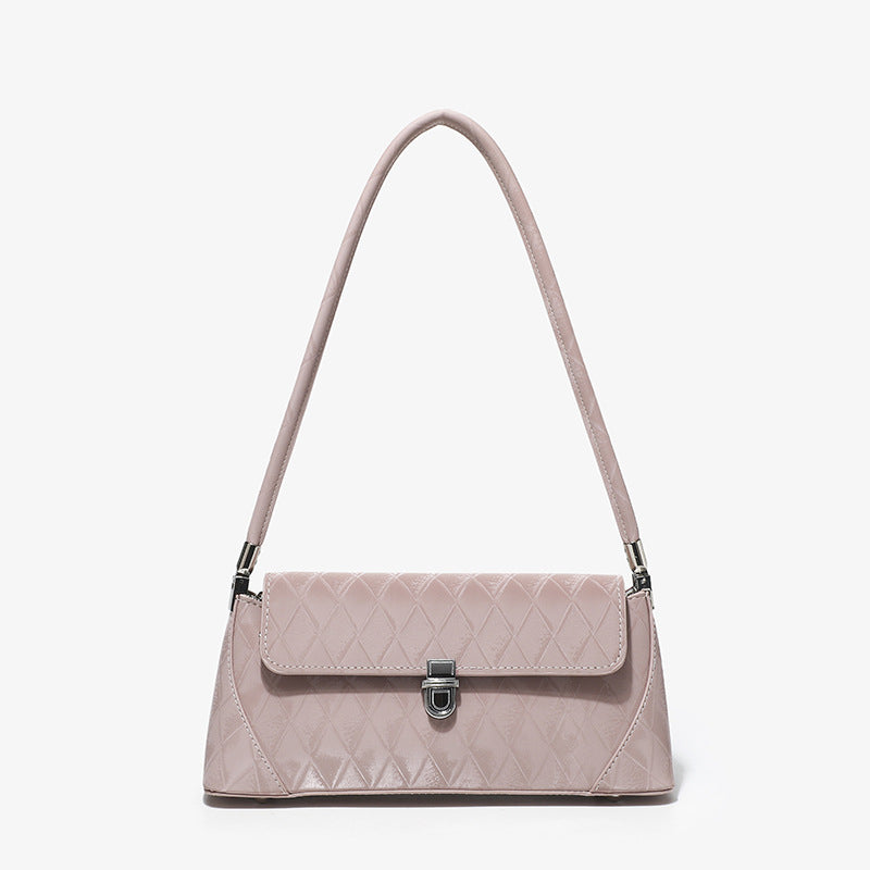 Bolso pequeño de hombro, bolso baguette rosa para llevar al hombro, bolso tote versátil con diseño de diamantes, bolso de hombro sencillo 
