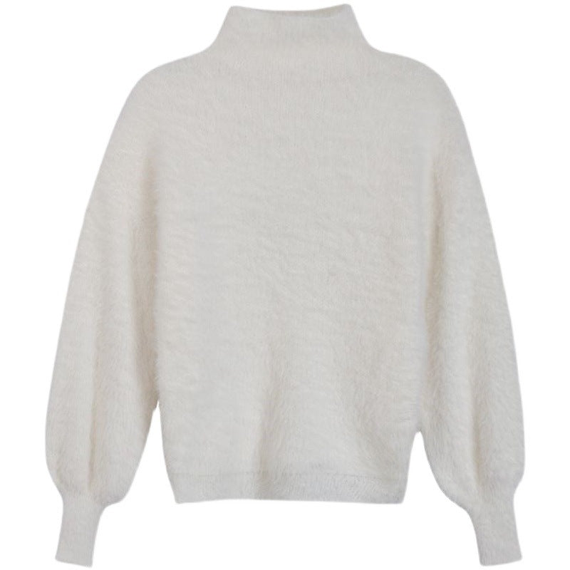 High-Neck Faux Fur Knit Sweater