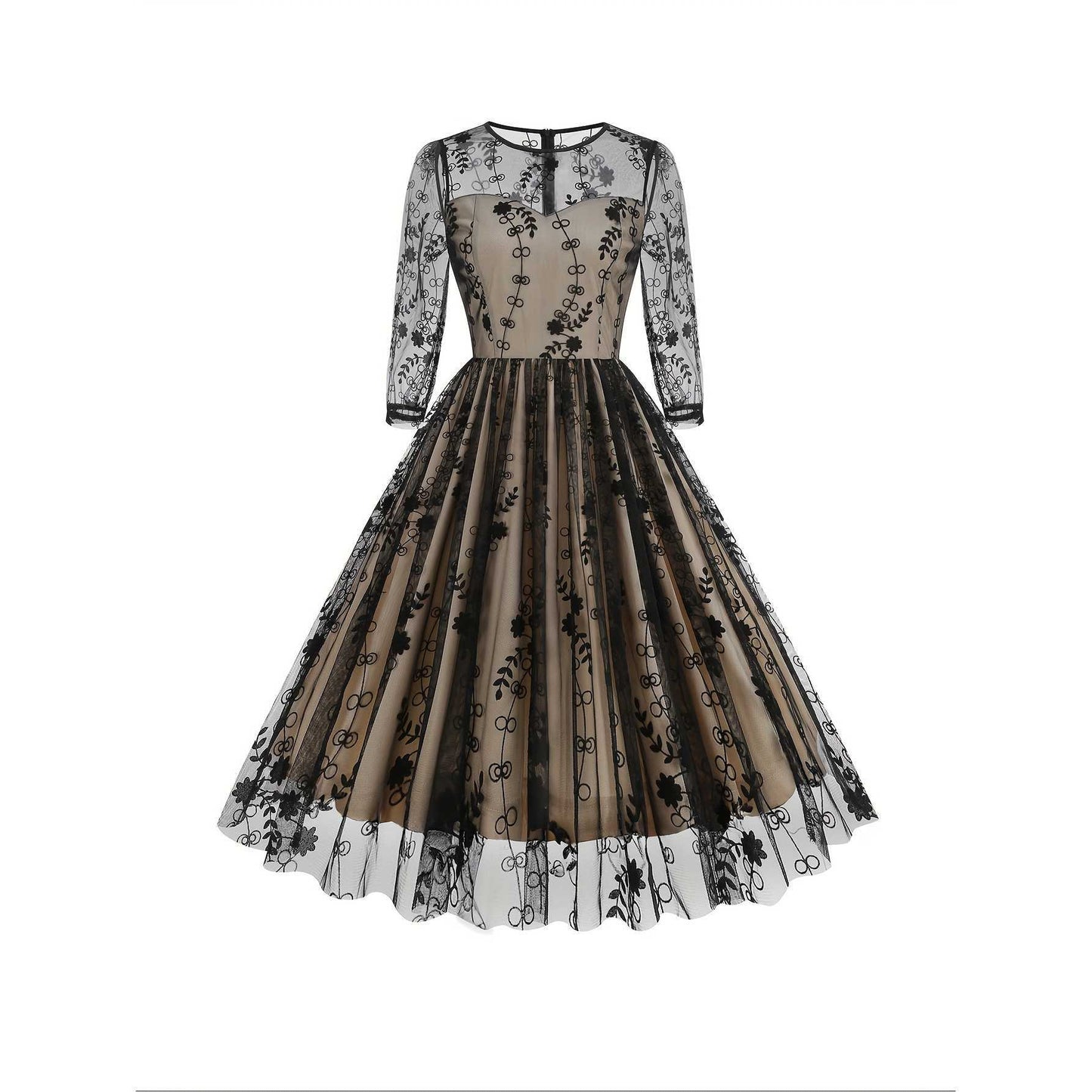 Vestido midi ajustado con panel de malla