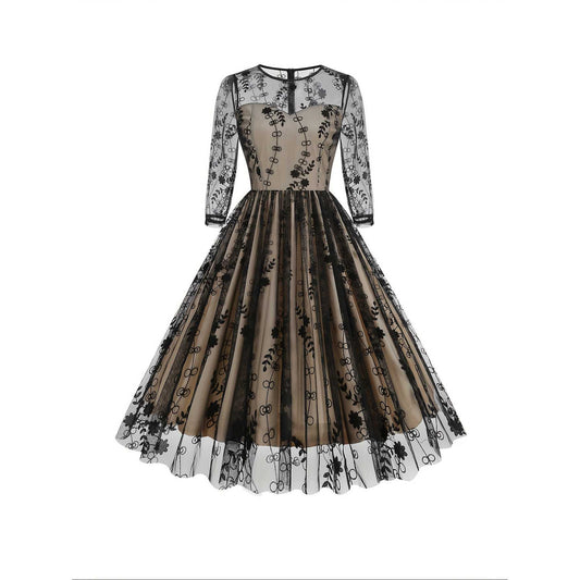 Vestido midi ajustado con panel de malla