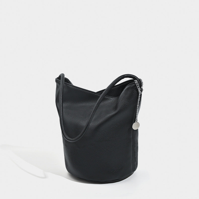 Bolso tipo cubo retro de piel suave, bolso de hombro para mujer, bolso tote para ir al trabajo 