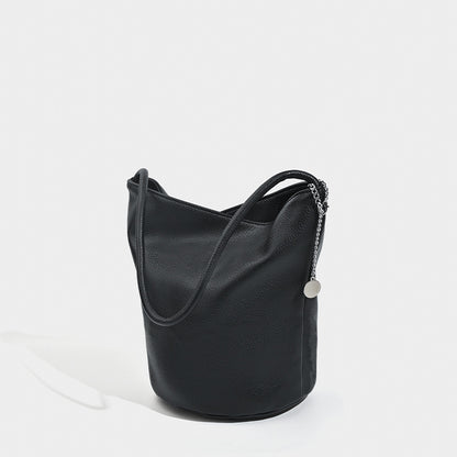Bolso tipo cubo retro de piel suave, bolso de hombro para mujer, bolso tote para ir al trabajo 