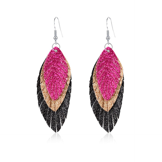 Bohemian Geometric Drop Earrings - Lightweight Feather, Leaf & Multi-Color Fringe Triple Tassel Dangles -dropshippingabc.com