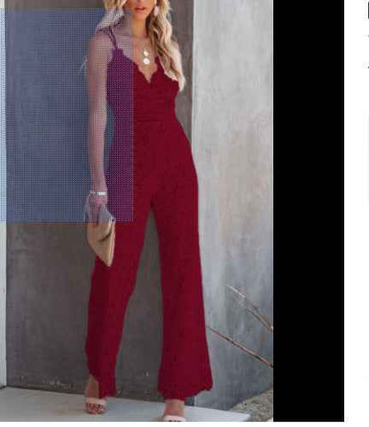 Deep V-Neck Spaghetti Strap Jumpsuit for Women