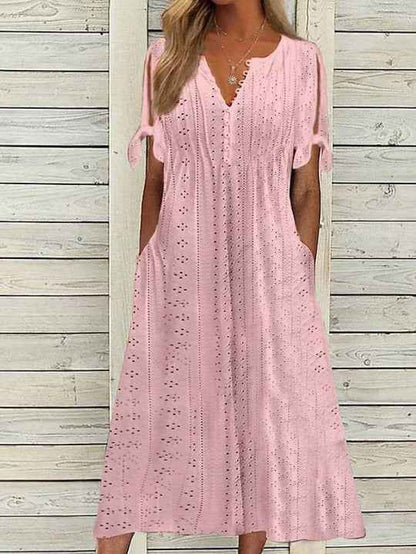 Women's Dress V-Neck Hollow Out Lace Long Dress Women