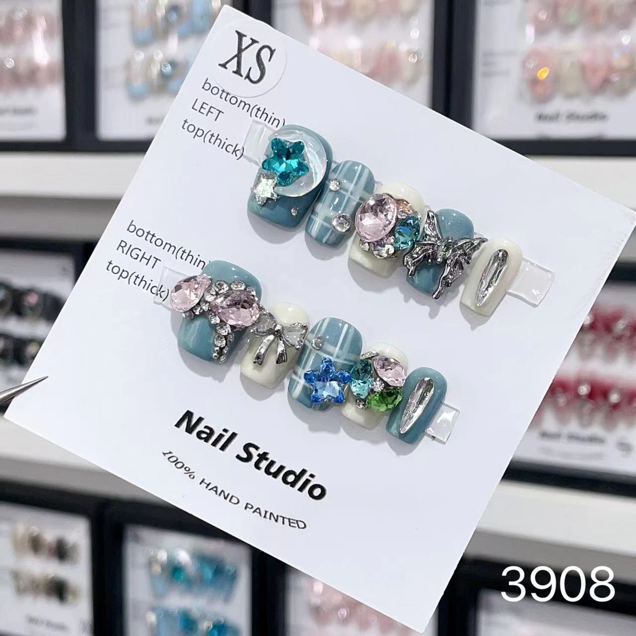 1025- Uñas postizas hechas a mano, de presión, removibles