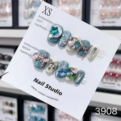 1025- Uñas postizas hechas a mano, de presión, removibles