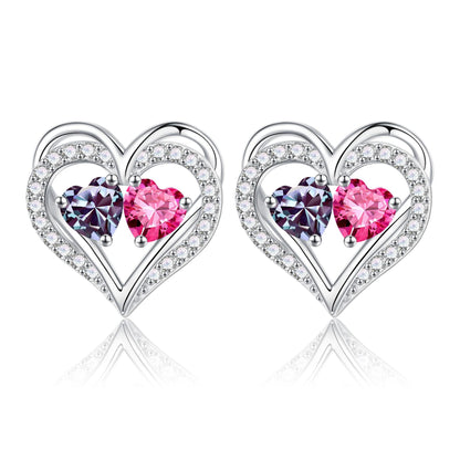 Sterling Silver Birthstone Heart Earrings new