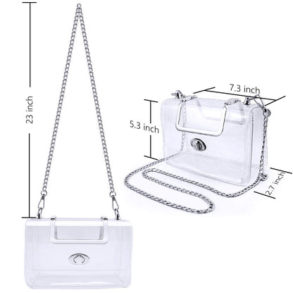 Bolso de mano transparente para mujer, ideal para la noche. Elegante bolso bandolera transparente con correa de cadena dorada extraíble. 
