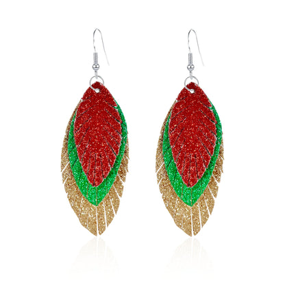 Bohemian Geometric Drop Earrings - Lightweight Feather, Leaf & Multi-Color Fringe Triple Tassel Dangles -dropshippingabc.com