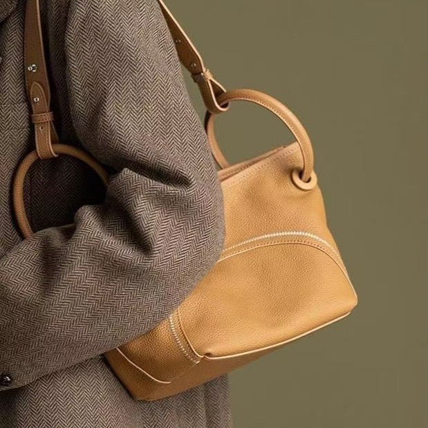 Commuter vegetable basket tote bag, portable shoulder bag, soft pu bucket bag, versatile top handle bag for women hobo