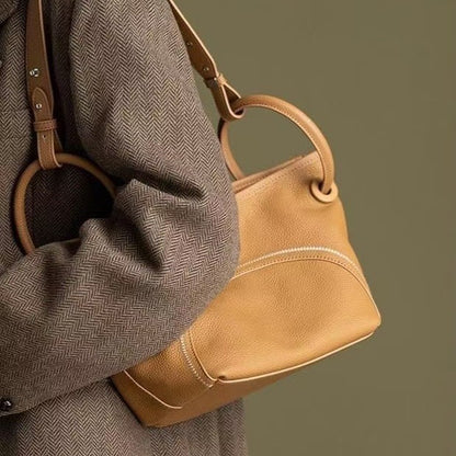 Commuter vegetable basket tote bag, portable shoulder bag, soft pu bucket bag, versatile top handle bag for women hobo