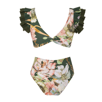 Vintage high waist split three-piece swimsuit women's bikini swimsuit chiffon beach skirt set