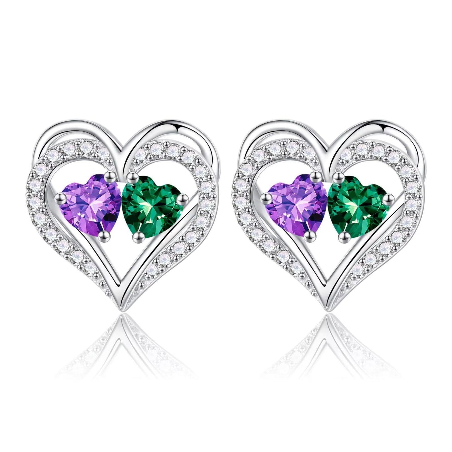 Sterling Silver Birthstone Heart Earrings new