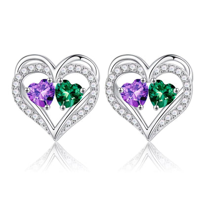 Sterling Silver Birthstone Heart Earrings new
