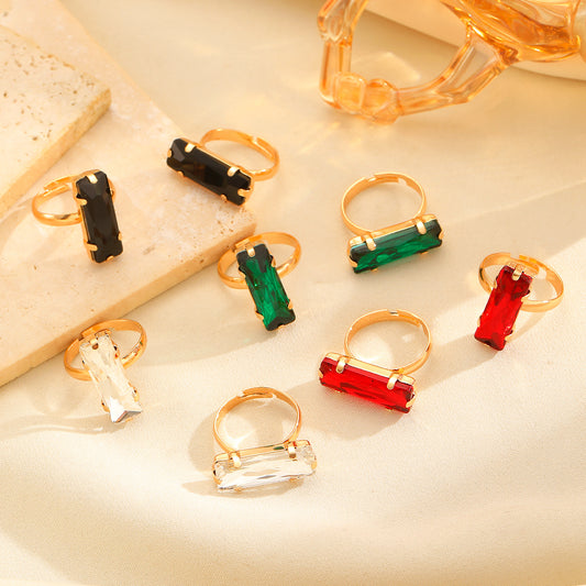 Vintage Quadrilateral Colorful Square Ring Minimalist Geometric Adjustable Band