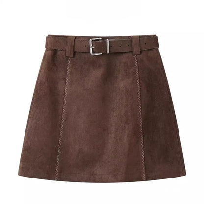 Brown Suede A-Line Mini Skirt
