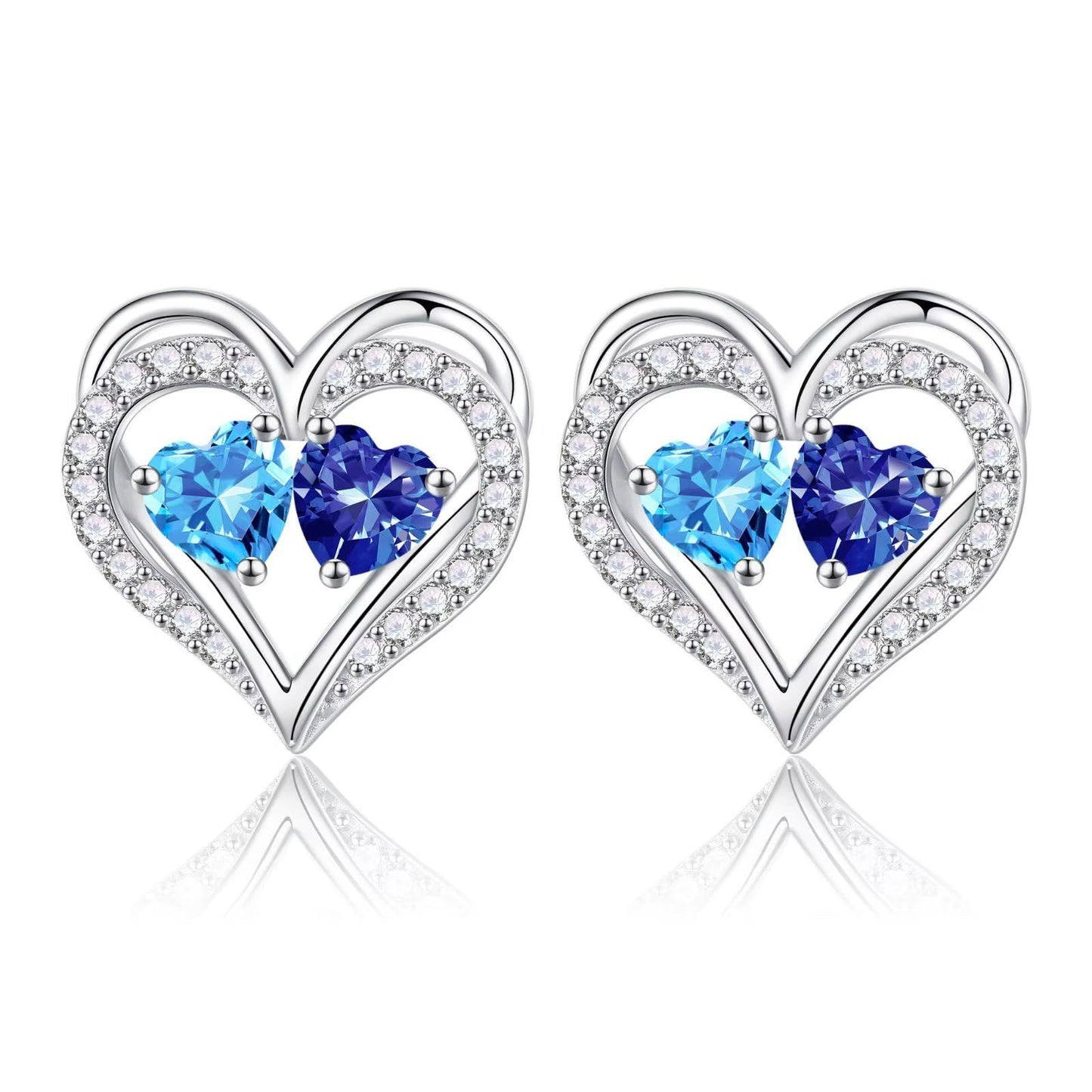 Sterling Silver Birthstone Heart Earrings new