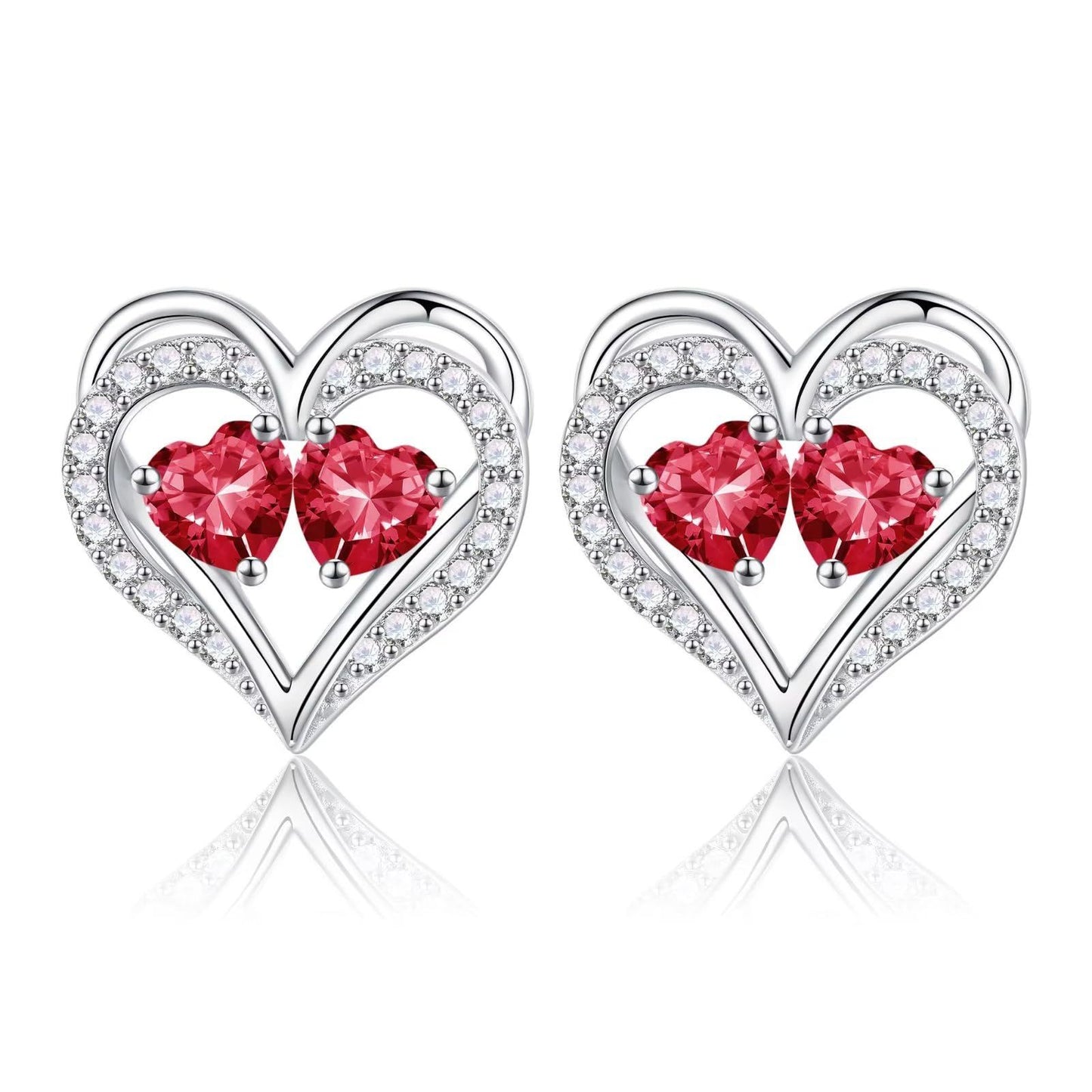 Sterling Silver Birthstone Heart Earrings new