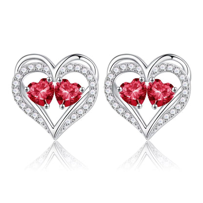 Sterling Silver Birthstone Heart Earrings new