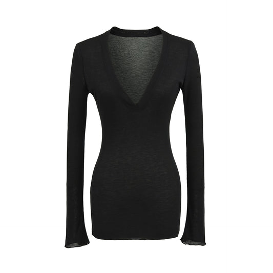 Deep V Neck Sheer T-Shirt