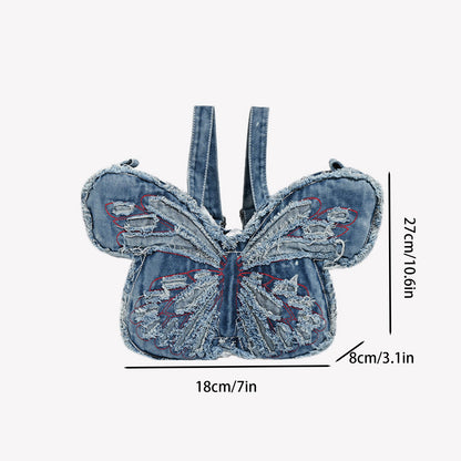 Design washed denim bag, butterfly shaped bag, punk denim bag, shoulder bag, backpack purse for women