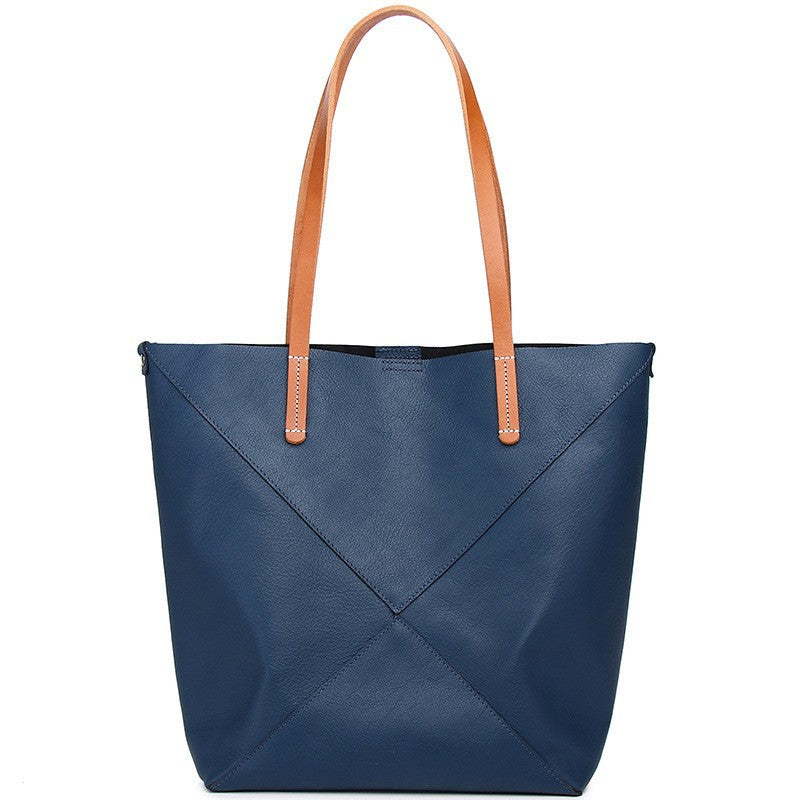 Elegante bolso de hombro de piel auténtica - Bolso tipo cubo plegable geométrico con estilo y bolso tote de gran capacidad para mujer 