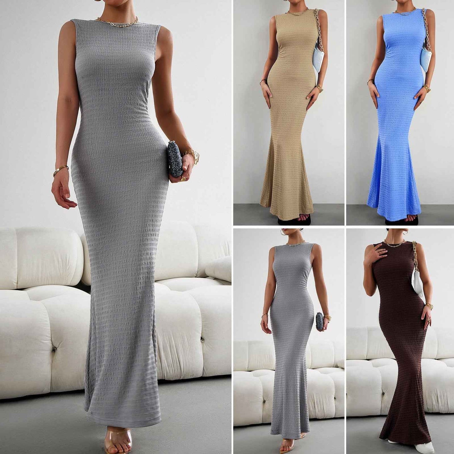 Sleeveless Tights Fashion Elegant Women's Slim Fit Women's Sleeveless Pleated Maxi Dress