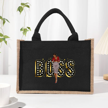 Bolsa de tela de algodón y lino, bolsa de tela con letras estampadas, bolso ligero portátil, bolsa de regalo para compras 