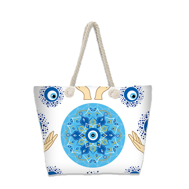 Evil Eye Beach Bag – Portable Travel Handheld Tote, Casual Shoulder Purse, Large Vacation Shopper