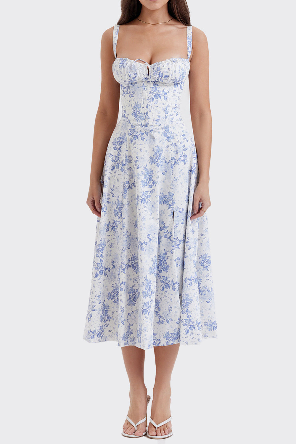 Floral Square Neck Sexy Split Swing Spring Dress Off Shoulder Flower Print Sexy Dress -dropshippingabc.com