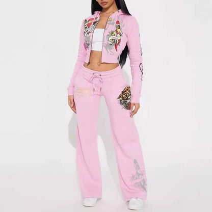 Graffiti print pattern women's high street y2k short sweater set
