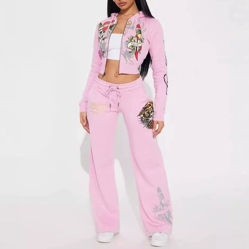 Graffiti print pattern women's high street y2k short sweater set