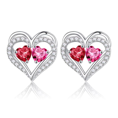 Sterling Silver Birthstone Heart Earrings new