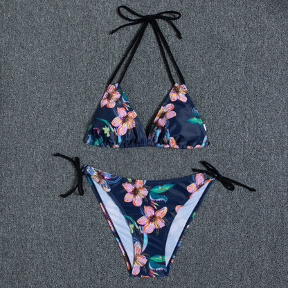 Multi-color printed neck strap halter sexy split bikini swimsuit