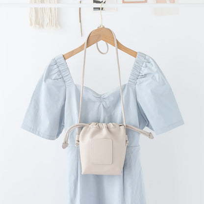 Soft PU Cute Mini Mobile Phone Bag - Fashionable Pleated Shoulder Women's Bag, Simple Drawstring Crossbody Small Square Bag