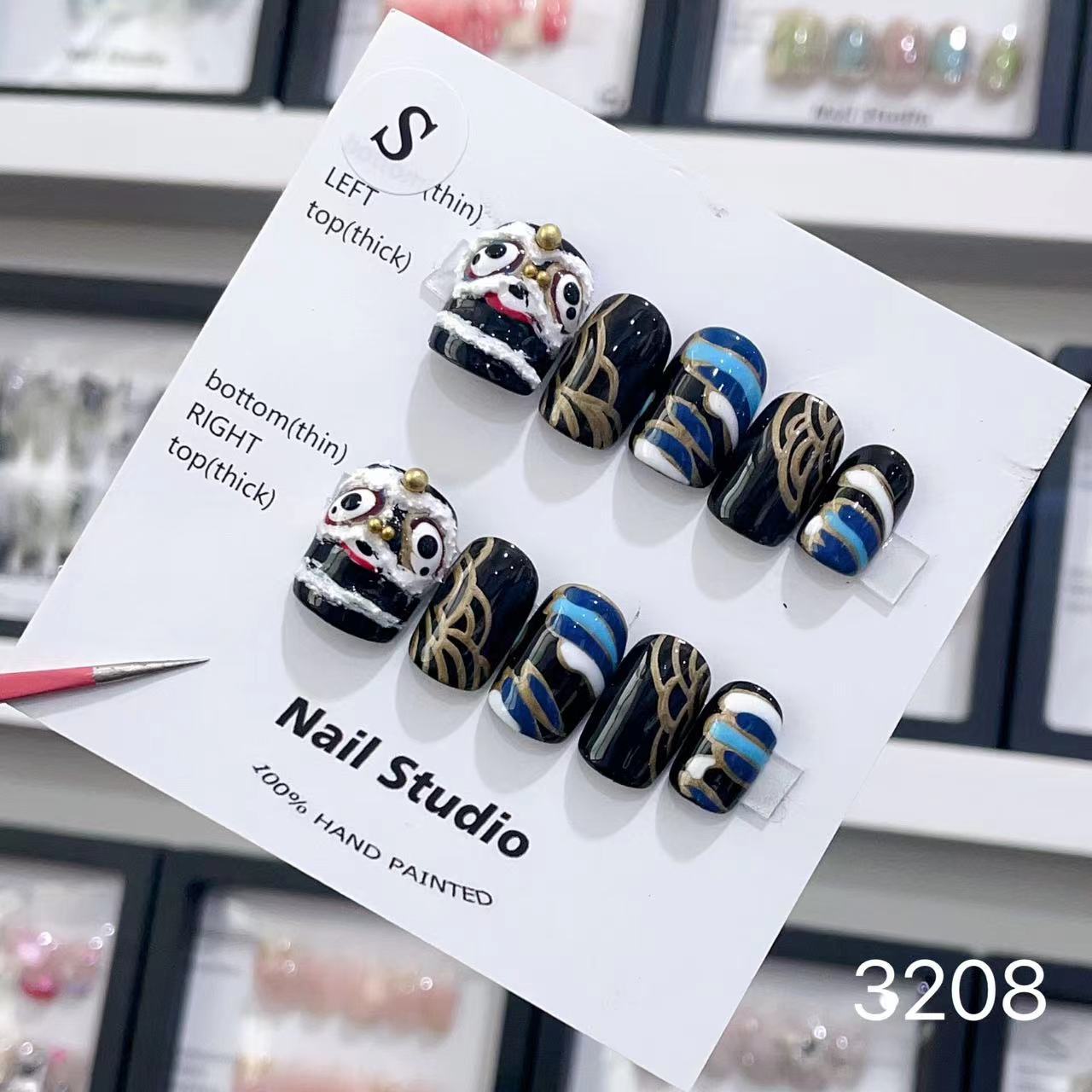 1025- Uñas postizas hechas a mano, de presión, removibles