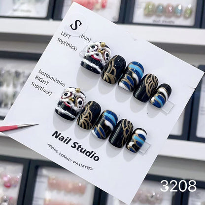 1025- Uñas postizas hechas a mano, de presión, removibles