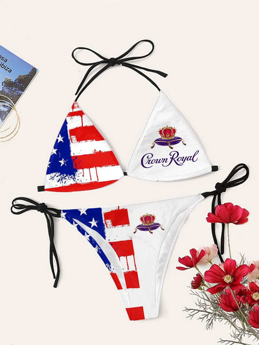 Digital Print Sexy Halter Bikini Set - Two-Piece Adjustable Swimwear for Women