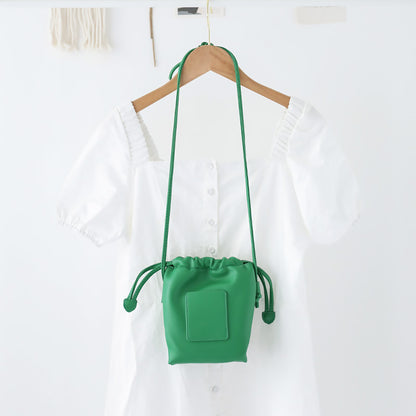 Soft PU Cute Mini Mobile Phone Bag - Fashionable Pleated Shoulder Women's Bag, Simple Drawstring Crossbody Small Square Bag