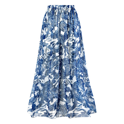 Vintage high waist split three-piece swimsuit women's bikini swimsuit chiffon beach skirt set