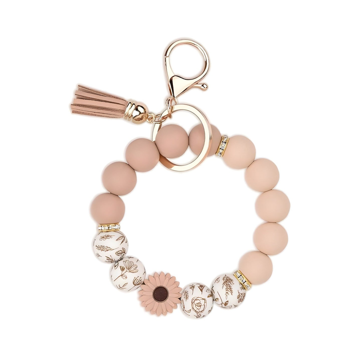 Llavero con borla de PU y cuentas de silicona para bolso, pulsera, llavero de coche, para mujeres y niñas 